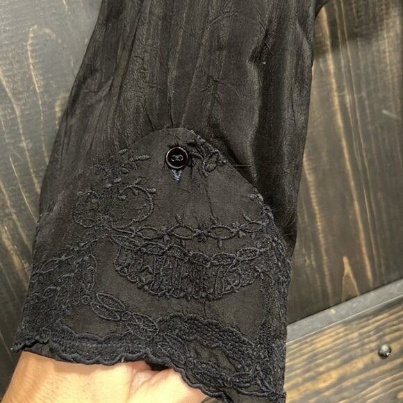 Johnny Was Bohemian Lace Tunic Dress Size L Black Oversized Relaxed Boho Rayon - Picture 4 of 12